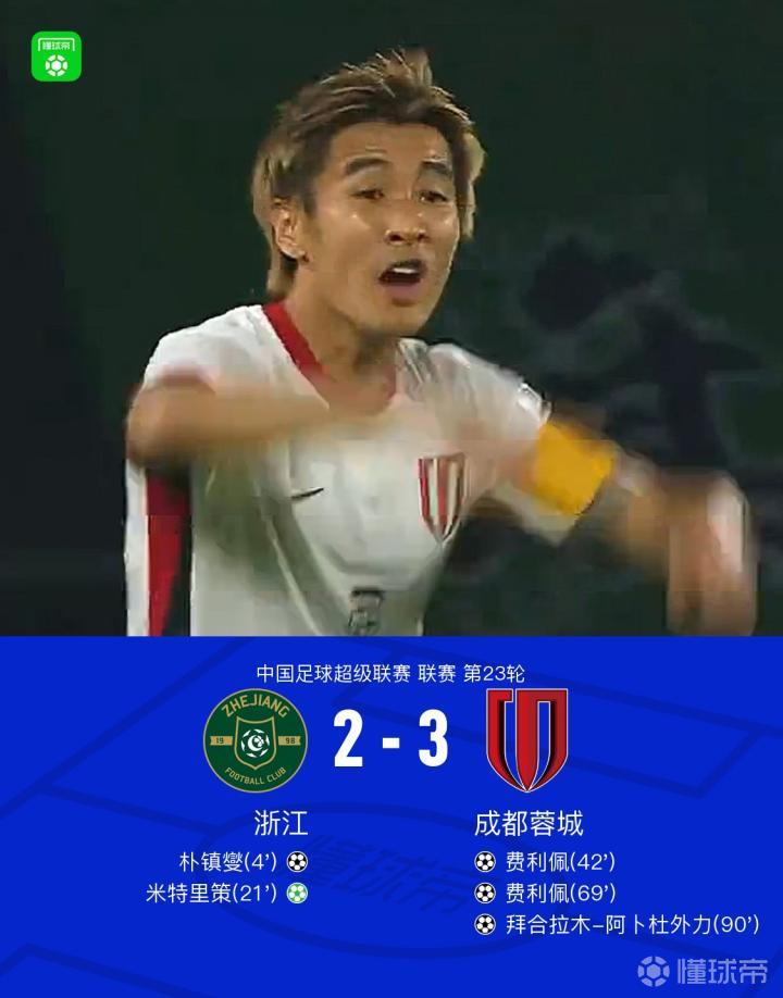 浙江2-3遭成都逆转，拜合拉木绝杀，费利佩双响